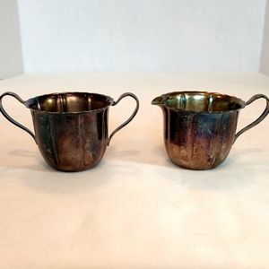 W M Roger's 625 Sugar Bowl & Cream Cup Set, Scalloped Design, Silverplate